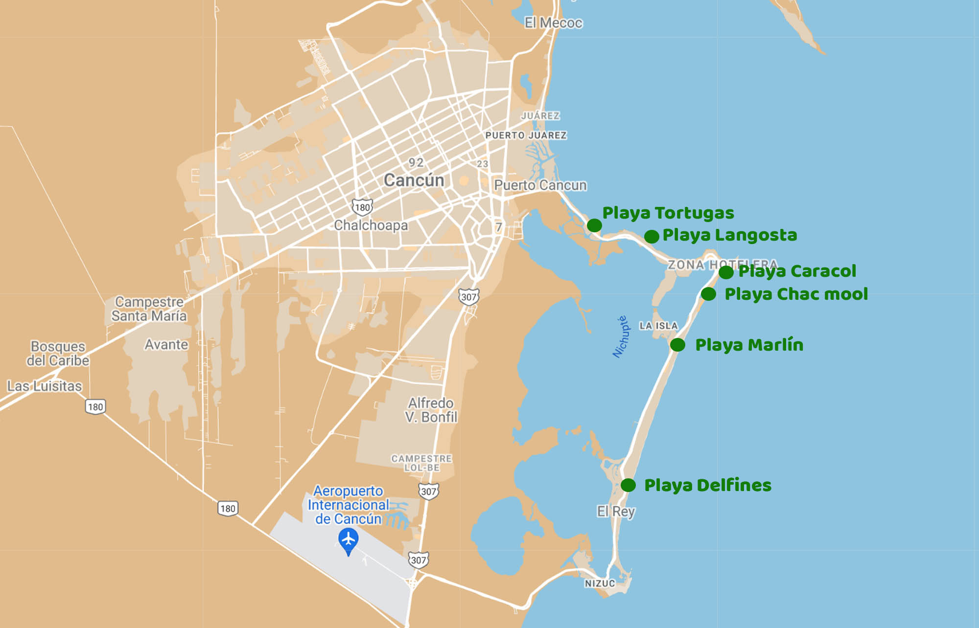 Carte plage Cancun