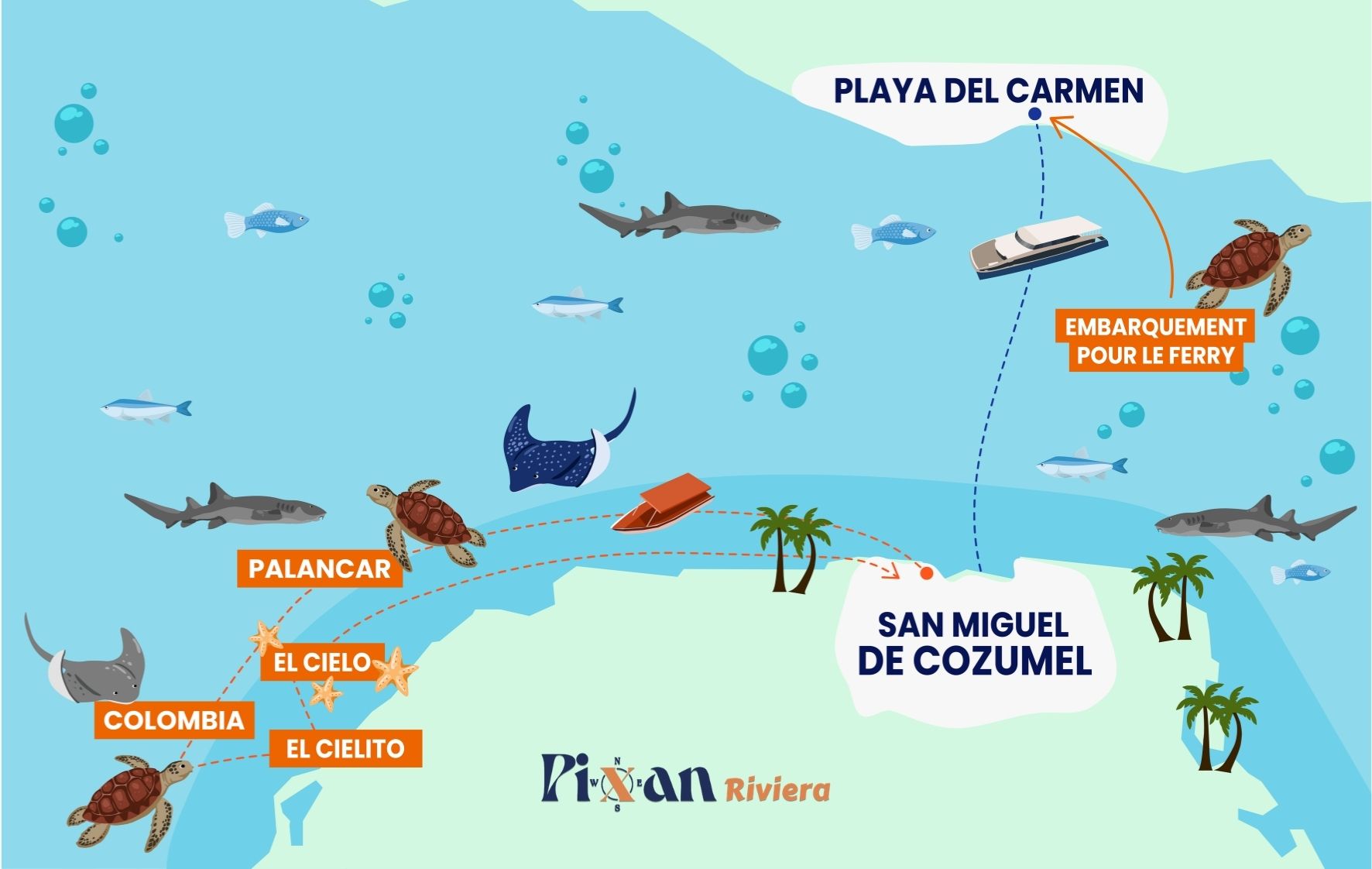 carte-excursion-cozumel Carte de l'excursion à Cozumel