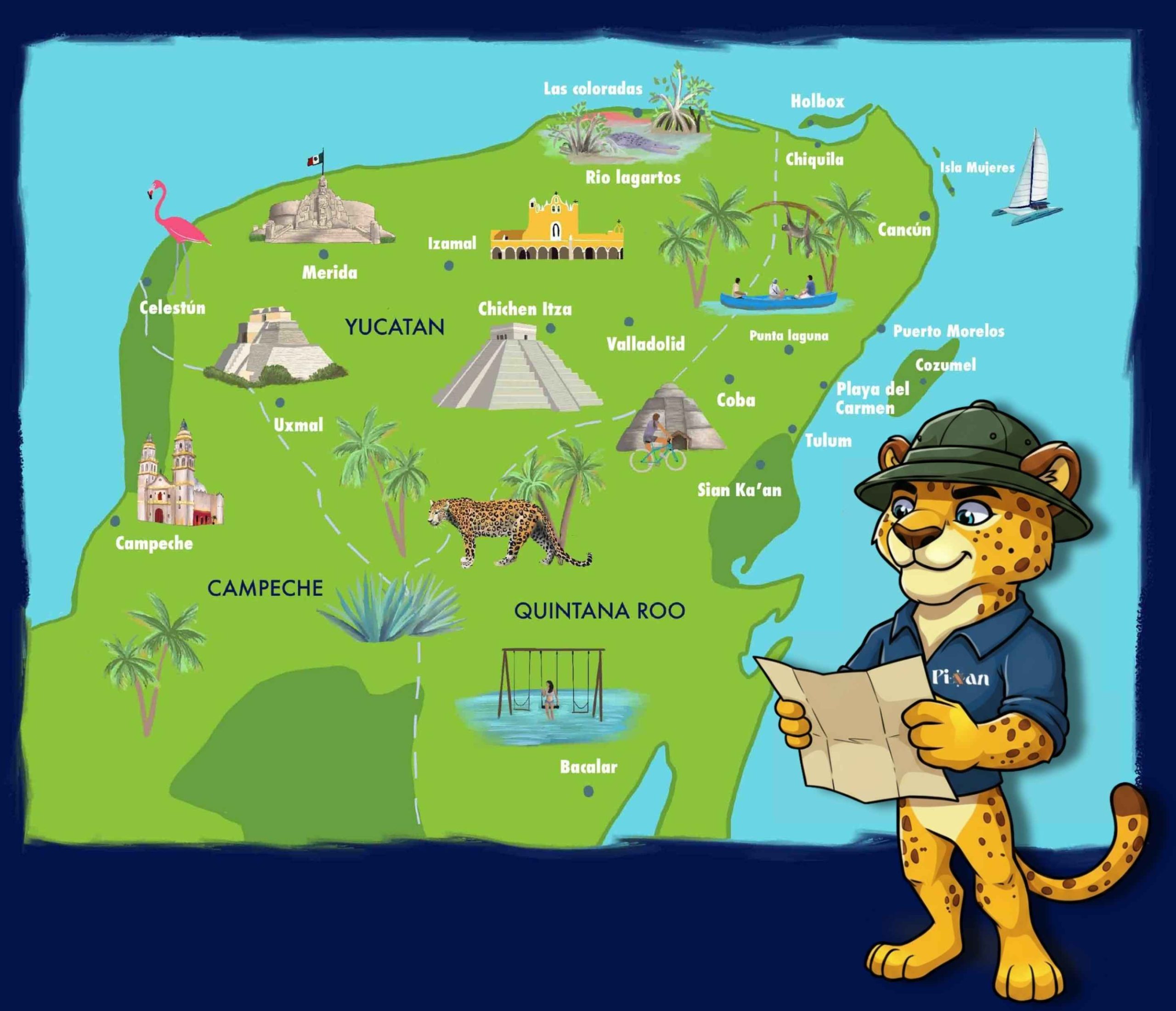 carte-Yucatan-Pixan-Riviera Carte du Yucatan par Pixan Riviera